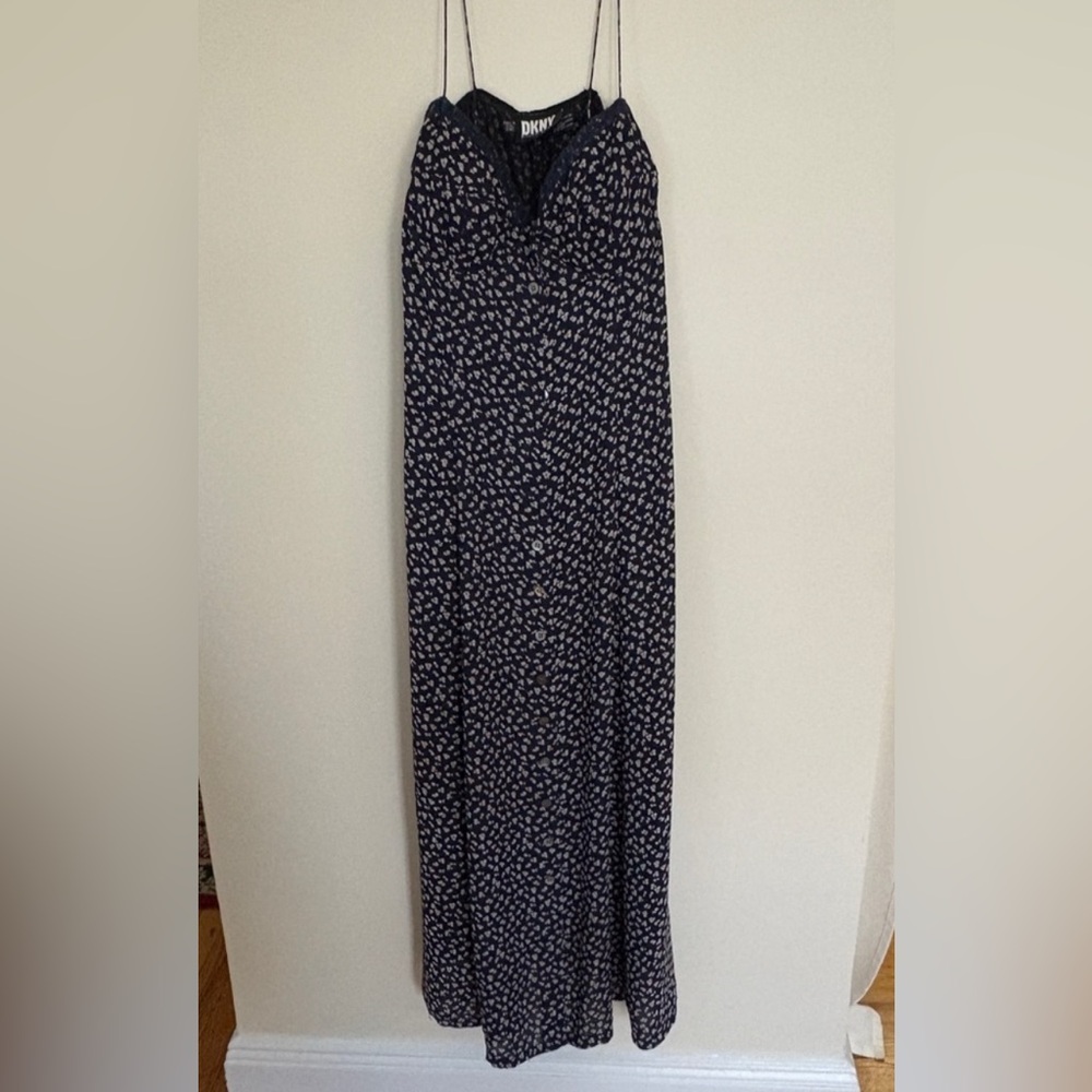 Vintage DKNY Navy and White Ditsy Floral Dress